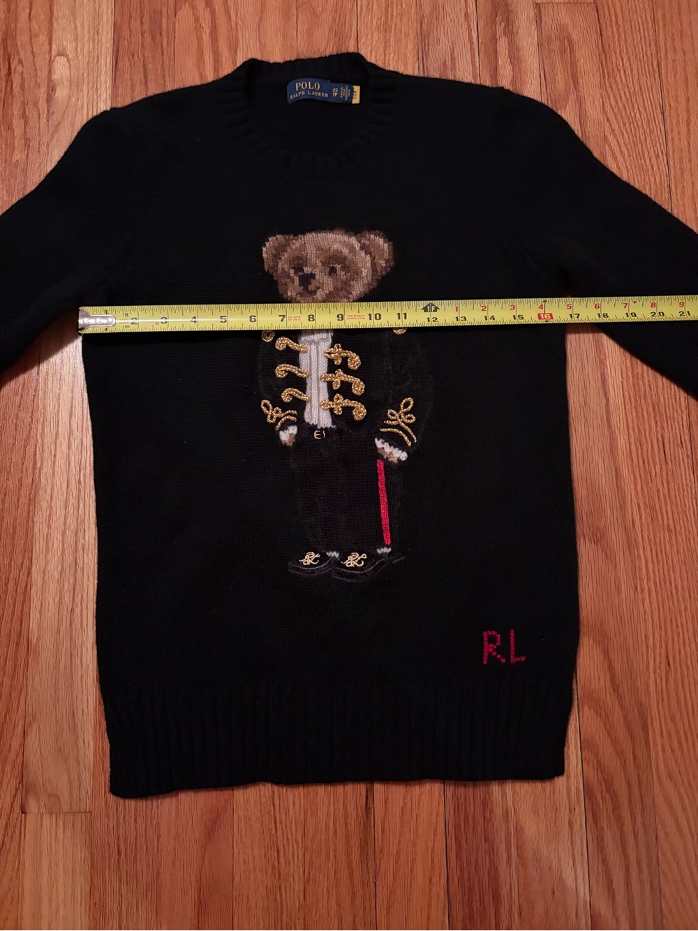 Polo by Ralph Lauren Black Crewneck Sweater with Embroidered Teddy Bear - Picture 4 of 8